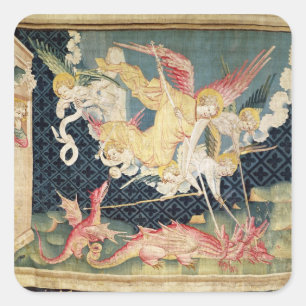 Sint Michael en zijn engelen vechten tegen de draa Vierkante Sticker