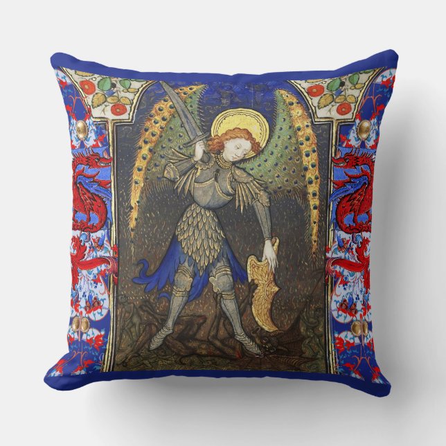 Sint Michael the Archangel met Devil, Rode Dragons Kussen (Voorkant)