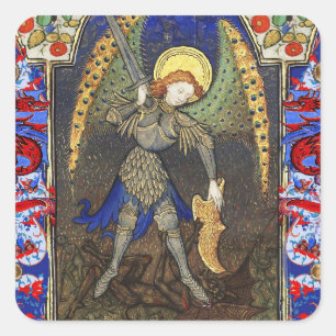 Sint Michael the Archangel met Devil, Rode Dragons Vierkante Sticker