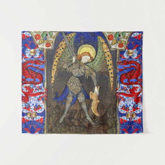 Sint Michael the Archangel met Devil, Rode Dragons Wandkleed (Voorkant (horizontaal))