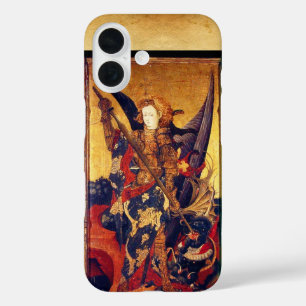 Sint Michael Vanquishing Devil als middeleeuwse Kn iPhone 16 Hoesje