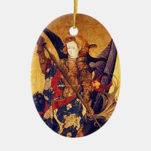 Sint Michael Vanquishing Devil als middeleeuwse Kn Keramisch Ornament (Voorkant)