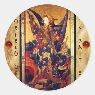 Sint Michael Vanquishing Devil als middeleeuwse Kn Ronde Sticker