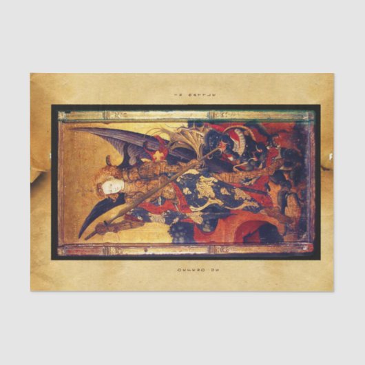 Sint Michael Vanquishing Devil als middeleeuwse Kn Tissuepapier (Voorkant)