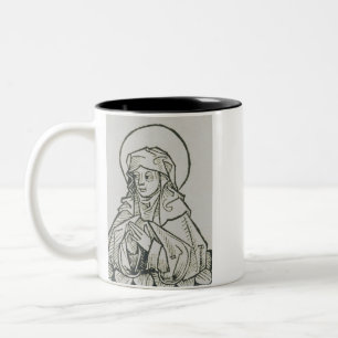 Sint Monica Middeleeuwse Minimalistische Lijnkunst Tweekleurige Koffiemok