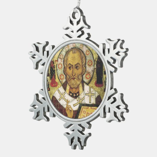 Sint-Nicholas Medieval Icon kerstversiering Tin Sneeuwvlok Ornament (Rechts)