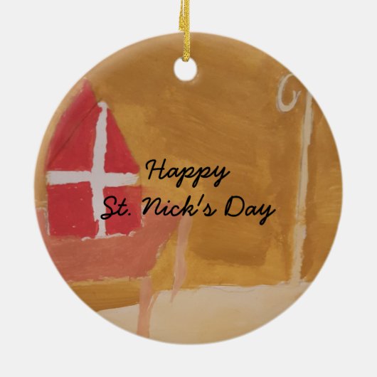 Sint Nick's Day Dutch Sinterklaas Waterverf Miter Keramisch Ornament (Achterkant)