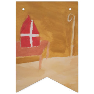 Sint Nick's Day Dutch Sinterklaas Waterverf Miter Vlaggetjes