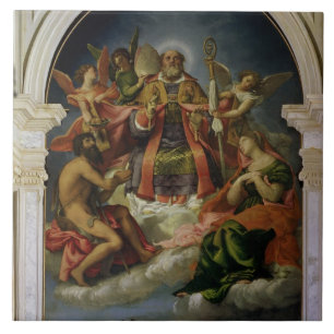 Sint-Nicolaas in Glory met heiligen Tegeltje