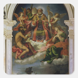 Sint-Nicolaas in Glory met heiligen Vierkante Sticker