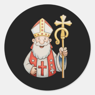 Sint Nicolaas Kerstman Beschermheilige Van Kerstmi Ronde Sticker