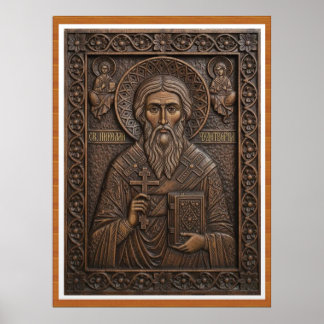Sint Nicolaas,Maagd nieuwe houten orthodoxe letter Poster