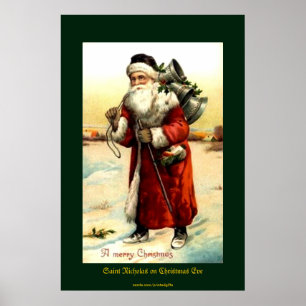 Sint-Nicolaas met druk op kerstavond Poster