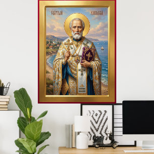 Sint Nicolaas orthodoxe icoon Poster