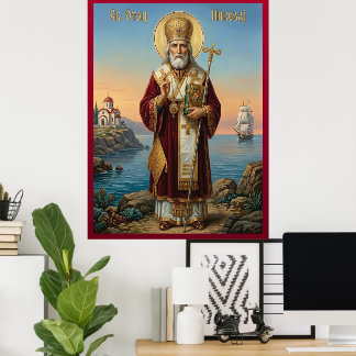 Sint Nicolaas orthodoxe icoon Poster