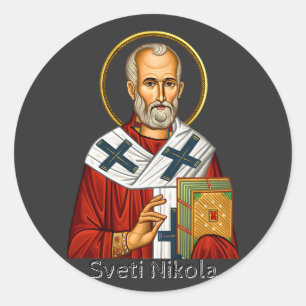 Sint Nicolaas orthodoxe Servische brief icoon  Ronde Sticker