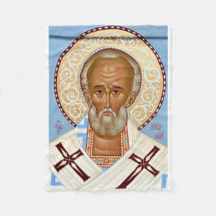 Sint-Nicolaas van Myra Premium Orthodoxe Kunst Fleece Deken