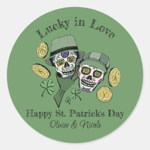 Sint Patricks Aangepaste Naam Groene Schedel Geluk Ronde Sticker