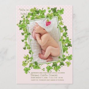 Sint-Patrick's Baby Girl Foto geboorteaankondiging Aankondiging