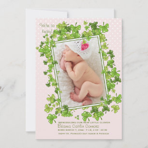 Sint-Patrick's Baby Girl Foto geboorteaankondiging Aankondiging