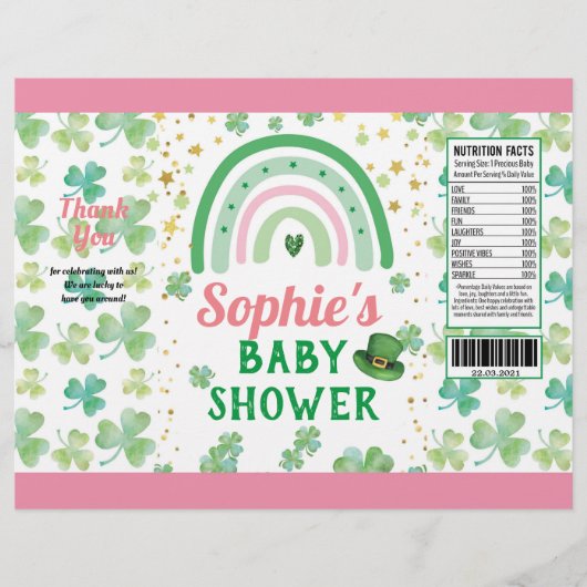 Sint Patrick's Baby Girl Shower Chip Bag Wrapper Flyer (Voorkant)