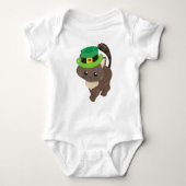 Sint Patrick's Day, bruine kat, Pet Leprechaun Romper (Voorkant)