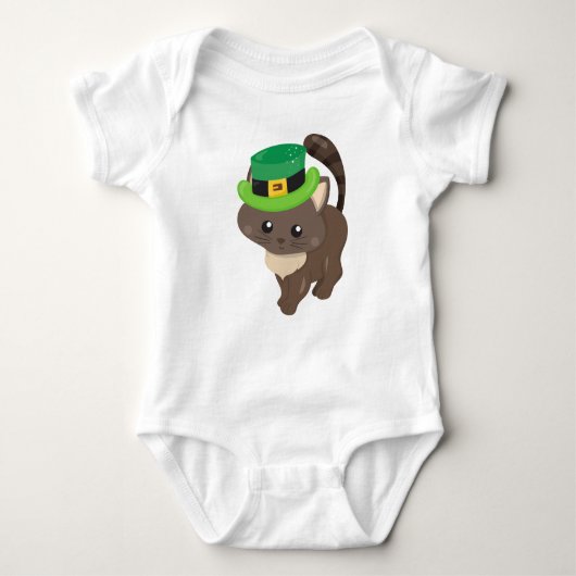 Sint Patrick's Day, bruine kat, Pet Leprechaun Romper (Voorkant)