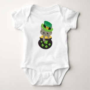 Sint Patrick's Day Cat, Clovers, Pot of Gold Romper