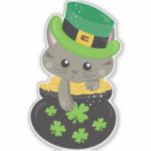 Sint Patrick's Day Cat, Clovers, Pot of Gold Sticker (Voorkant)