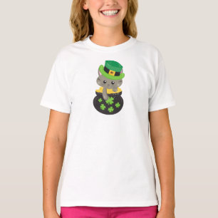 Sint Patrick's Day Cat, Clovers, Pot of Gold T-shirt