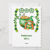 Sint Patricks Day Clover Gnome Pot Gold Feestdagenkaart (Achterkant)