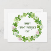 Sint Patricks Day Clover-Waterverf Wreath Briefkaart (Voorkant / Achterkant)