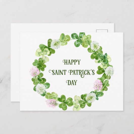 Sint Patricks Day Clover-Waterverf Wreath Briefkaart (Voorkant / Achterkant)