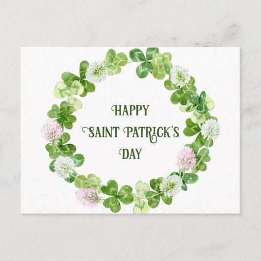Sint Patricks Day Clover-Waterverf Wreath Briefkaart (Voorkant)