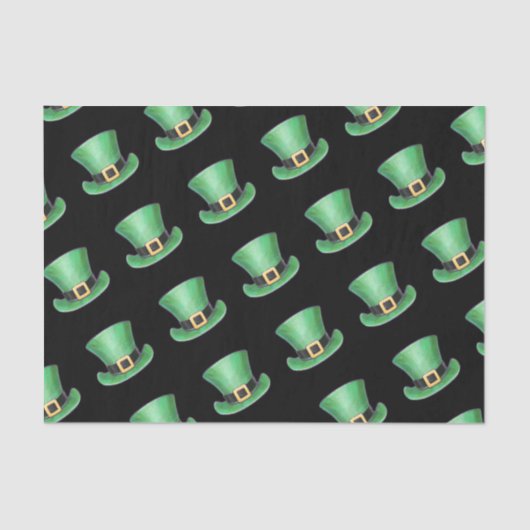 Sint Patrick's Day Green Top Hat Pattern op Black Tissuepapier (Voorkant)