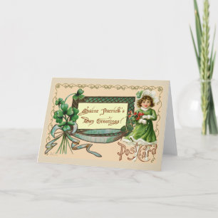 Sint Patrick's Day Greetings girl shamrocks Kaart