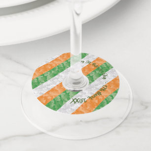 Sint Patrick's Day Irish flag with shamrocks Wijnglaslabel