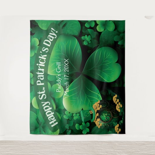 Sint Patrick's Day Irish Shamrock Party Backdrop Wandkleed (Voorkant)