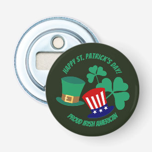 Sint Patrick's Day is trots op Irish American Magn Button Flesopener