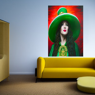 Sint Patrick's Day lady big green pet AI Art. Poster