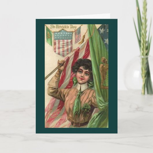  Sint Patrick's Day Lady en Flag Kaart (Voorkant)