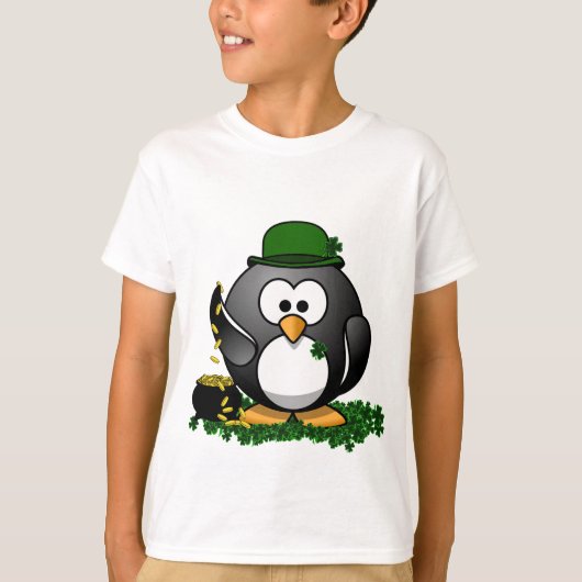 Sint-Patrick's Day Lucky Penguin met goudpot T-shirt (Voorkant)