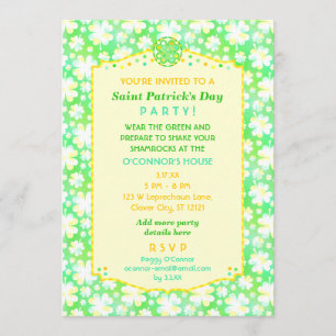 Sint Patrick's Day Party Elegant Retro Shamrocks Kaart
