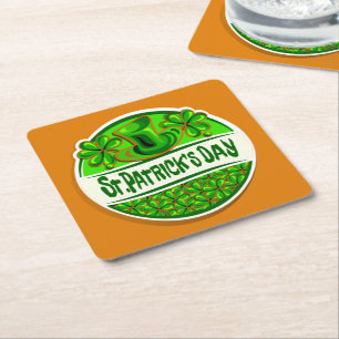 Sint Patrick's Day Pet Shamrocks Green Oranje Vierkante Kartonnen Onderzetter