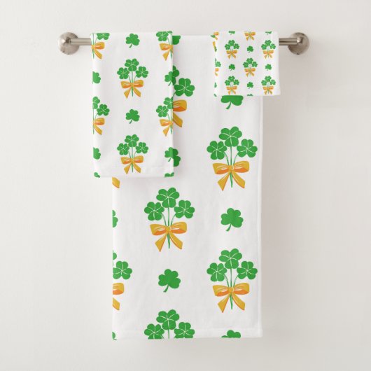 Sint-Patrick's Day Shamrock Golden Bow Green Clove Bad Handdoek (Insitu)