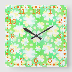 Sint Patrick's Day Shamrocks Retro Waterverf Vierkante Klok