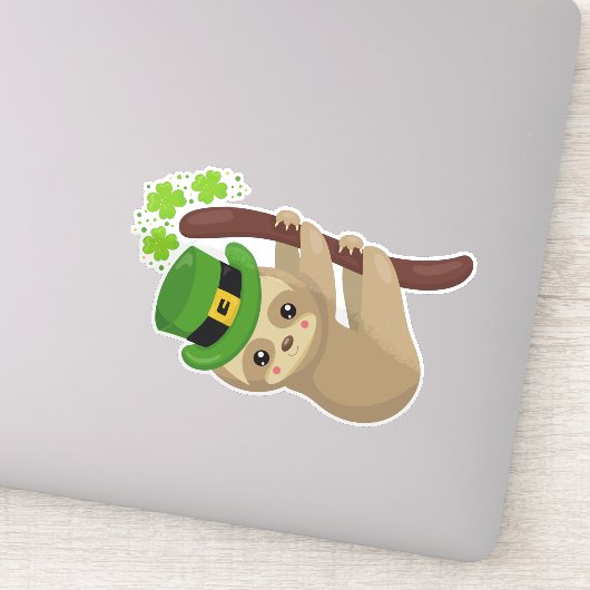 Sint Patrick's Day Sloth, Pet Leprechaun, Clovers Sticker (Detail)