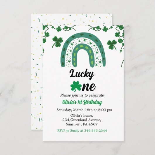 Sint Patrick's day verjaardagsuitnodiging shamrock (Voorkant / Achterkant)