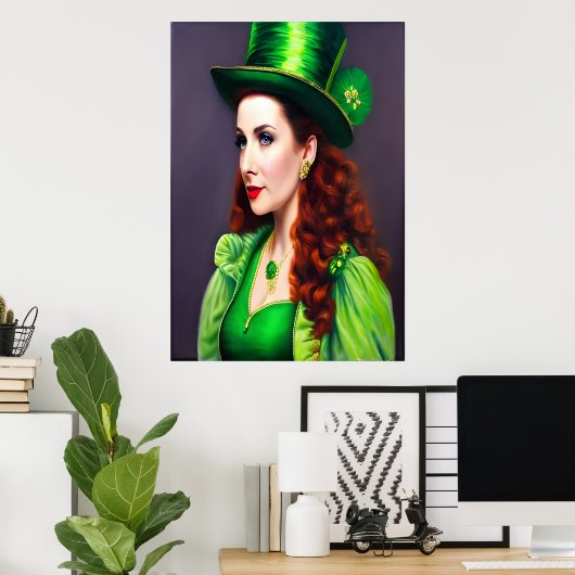 Sint Patrick's Day Women Red hair | AI Art Poster (Thuiskantoor)