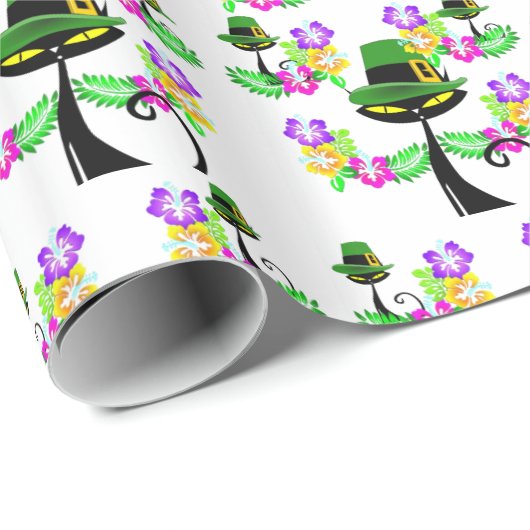 Sint-Patrick's Day Wrapping Paper Cat Floral Cadeaupapier (Rol Hoek)